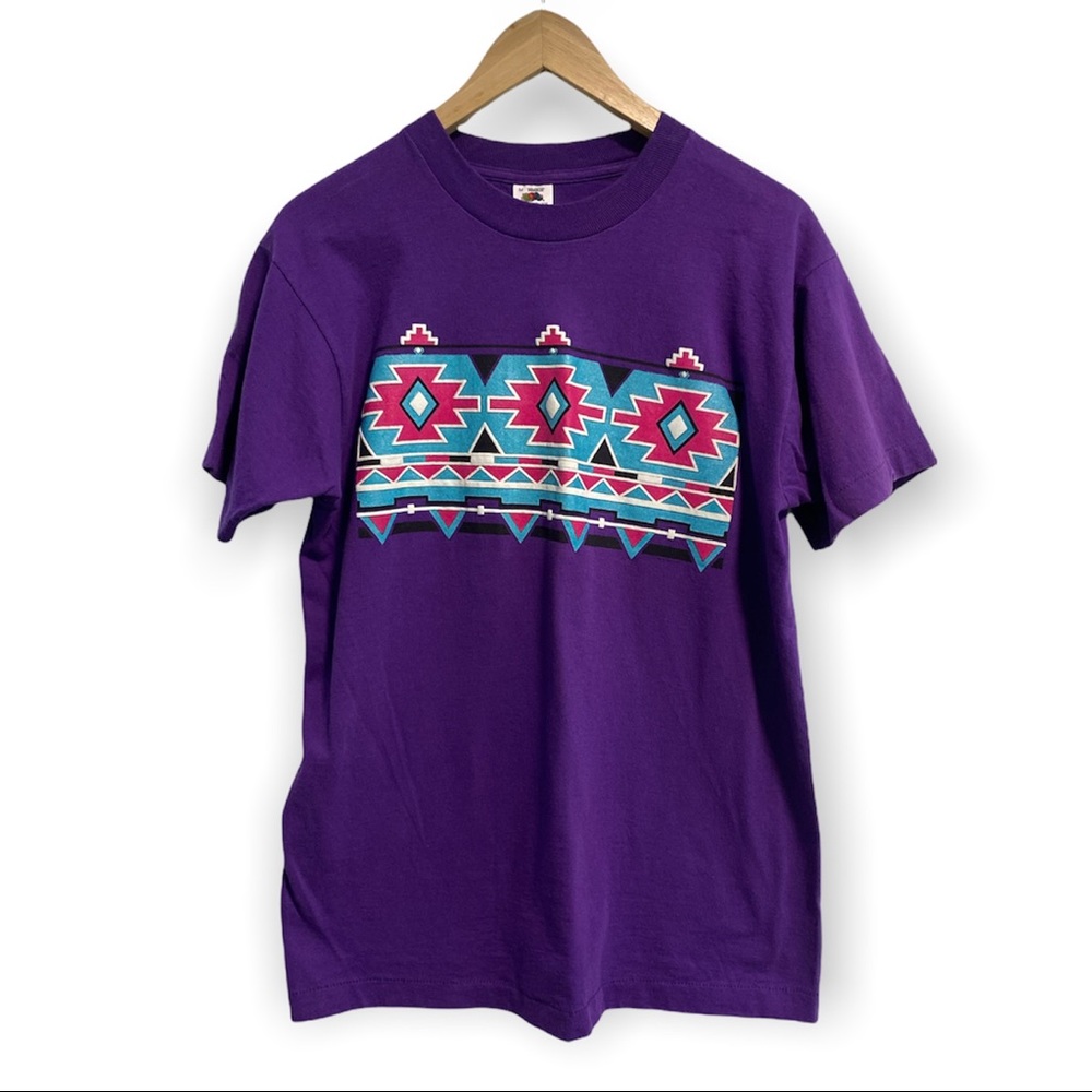 Vintage Single Stitch Southwest Aztec Tribal T-Shirt Purple MEDIUM